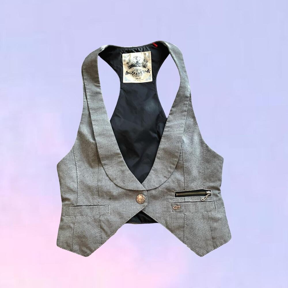 Vintage 90s y2k grey plaid waistcoat vest